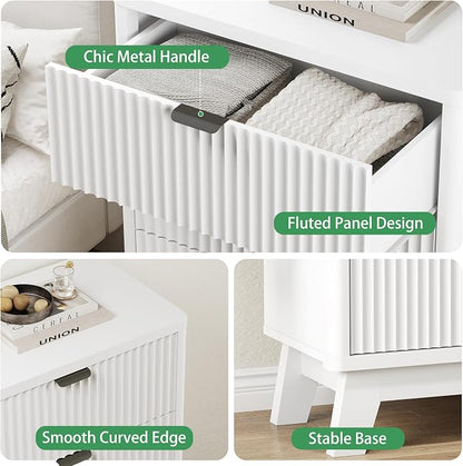 Fluted Nightstand with 3 Storage Drawers, Mid Century Modern Wooden Side Table - Image 5