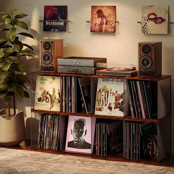 Dmevkic 3 Cube Vinyl Record Storage DIY Stackable 120-150 Records Visualize - Image 2