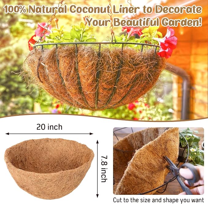3 Pack 20 Inch Hanging Basket Coco Liners Replacement, 100% Natural Round - Image 3