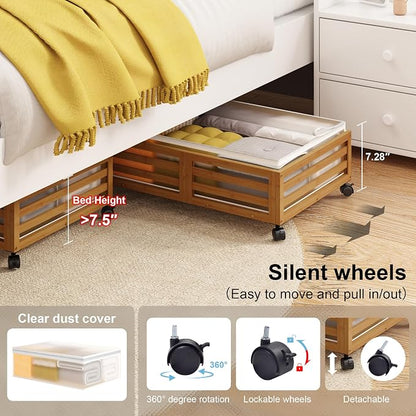 Under Bed Storage with Wheels-Large Bamboo Underbed storage Containers with - Image 4