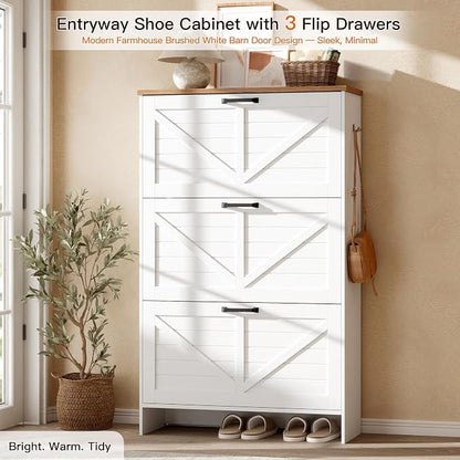 Nicetree Shoe Cabinet, 3 Flip Drawers & Adjustable Shelves, Ultra Slim - Image 3