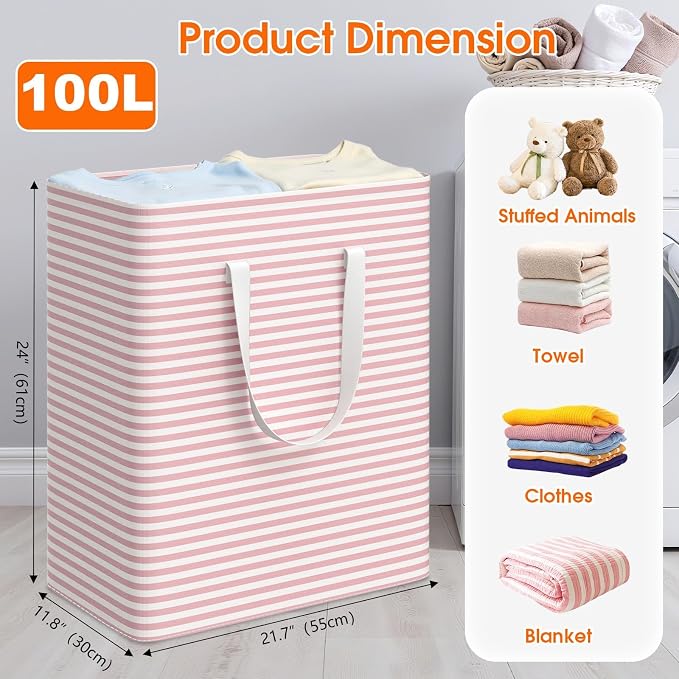 3 Pack Large Laundry Basket, Waterproof & Freestanding Laundry Hamper, - Image 2