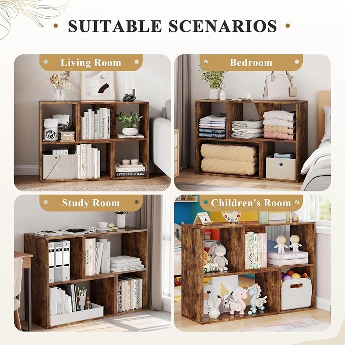 MapleGrace 6 Cube Storage Organizer, Wooden Storage Shelves Bookcase - Image 6