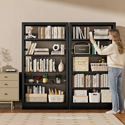 5-Tier Bookcase with Adjustable Storage Shelves, Metal Bookshelf with Book - Image 6