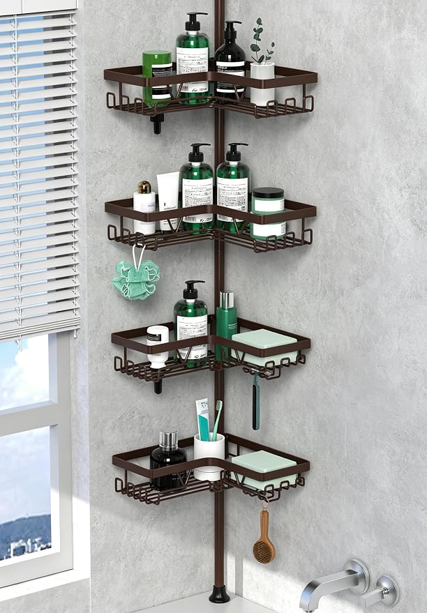 DAOYA Corner Shower Caddy Tension Pole Bronze Tension Rod Shower Organizer | by DAOYA