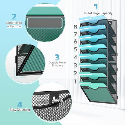 8-Tier Wall File Organizer Hanging Wall File Holder Wall Mount Paper Folder - Image 3
