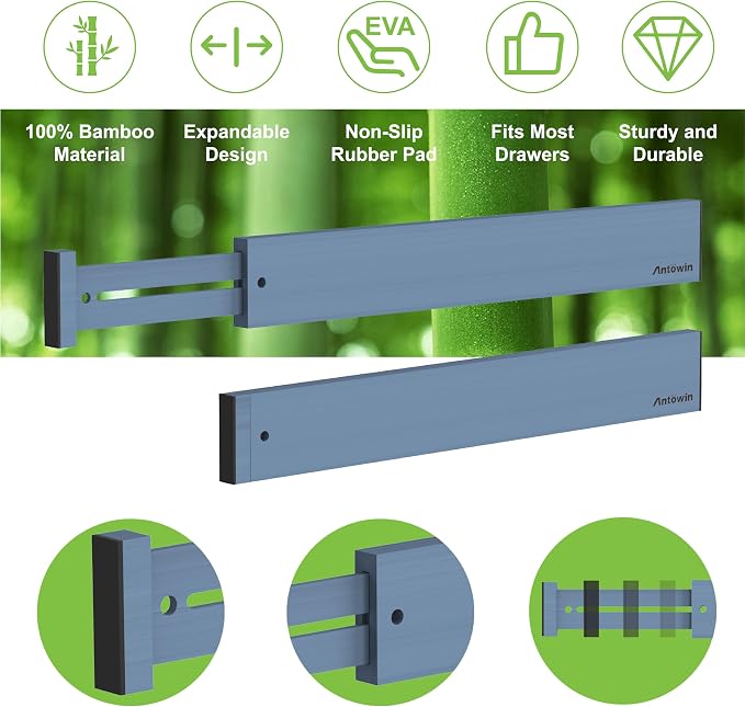 ANTOWIN Bamboo Drawer Dividers, Expandable Drawer Separators Splitter, 17-22 - Image 6