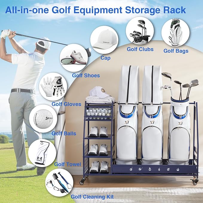 Lauren&Harold Golf Bag Organizer Garage Storage, Golf Storage Rack Stand Fits 2 - Image 6