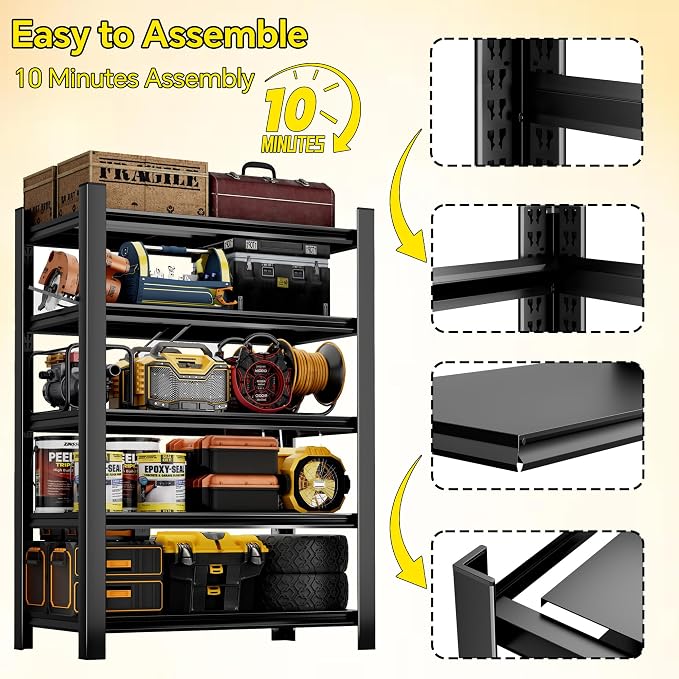 CJF Adjustable Garage Storage Shelves, 5-Tier Garage Shelving Heavy Duty - Image 5