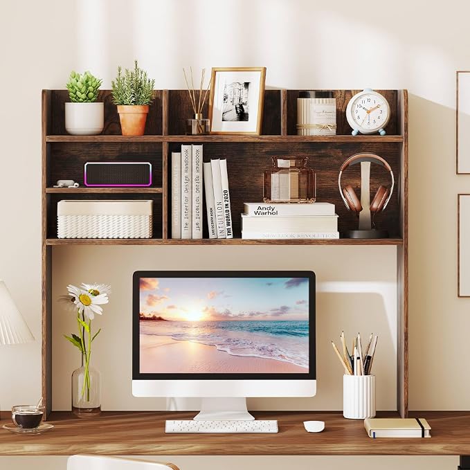 Tangkula Desktop Bookshelf for Computer Up to 32”, 37” Countertop Storage Hutch - Image 4