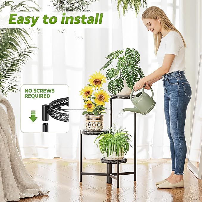 Plant Stand Indoor Outdoor, 3 Tier Corner Metal Flower Display Holder Shelf - Image 5