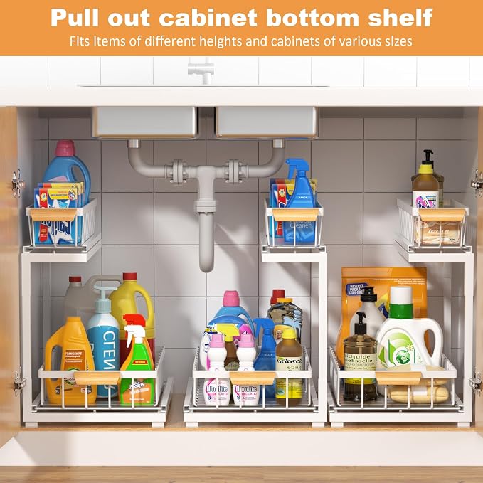 Under Sink Organizer 2 Tier, Pull Out Drawer Slides Under Sink Storage - Image 3