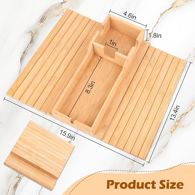 13.4" x 4.6" Couch Armrest Table, Foldable Bamboo Tray - Image 2