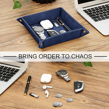 SITHON Valet Tray Desktop Storage Organizer – Premium PU Leather Catchall - Image 5