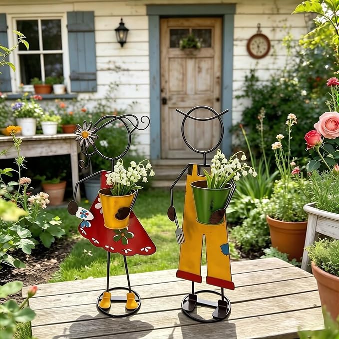 Metal Garden Planter Statue, Anti Toppling Iron Figurine Plant Stand, 18.3 in - Image 9