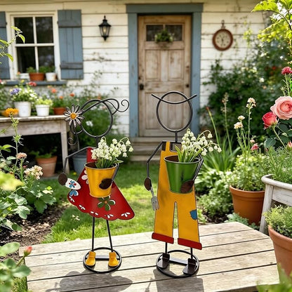 Metal Garden Planter Statue, Anti Toppling Iron Figurine Plant Stand, 18.3 in - Image 9