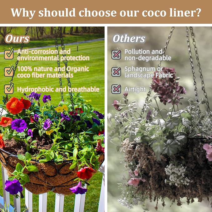 4 Pack 12 Inch Hanging Basket Coco Liners Replacement, 100% Natural Round - Image 4