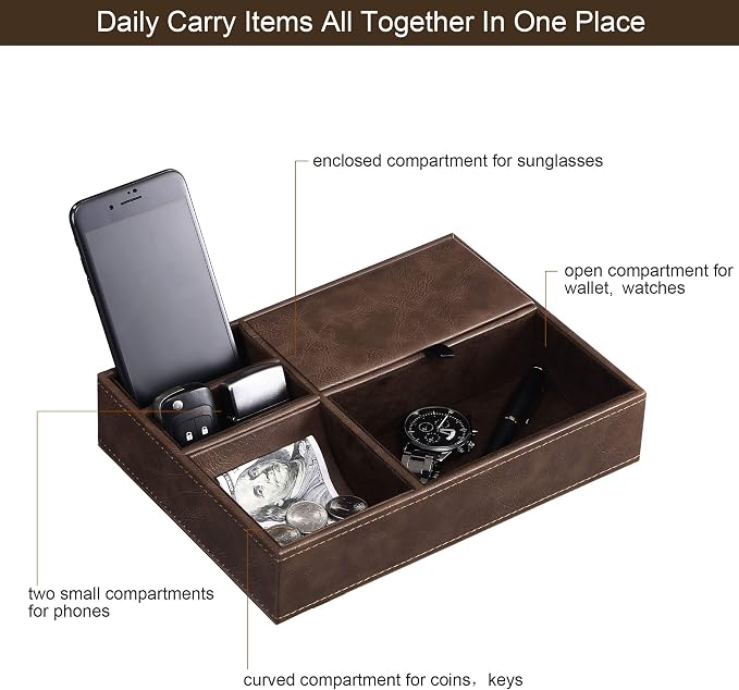 BEWISHOME Mens Valet Tray for men, Nightstand Organizer, Dresser Organizer - Image 4