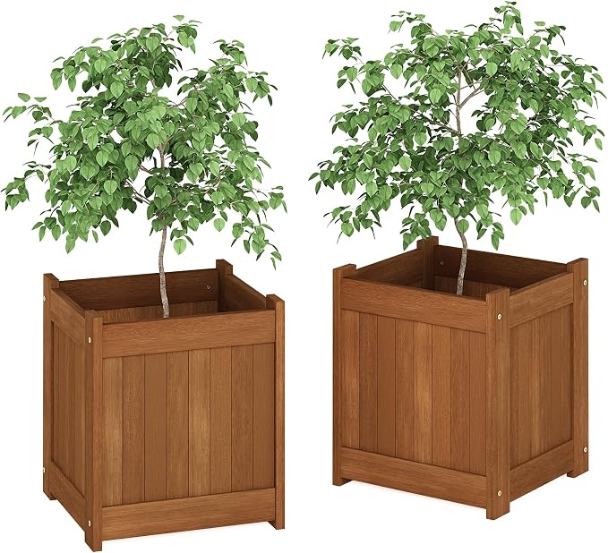 Furinno TIOMAN Planter Box Set of 2, Hardwood Flower Box, Cube Garden Box - Image 4