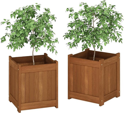 Furinno TIOMAN Planter Box Set of 2, Hardwood Flower Box, Cube Garden Box - Image 4