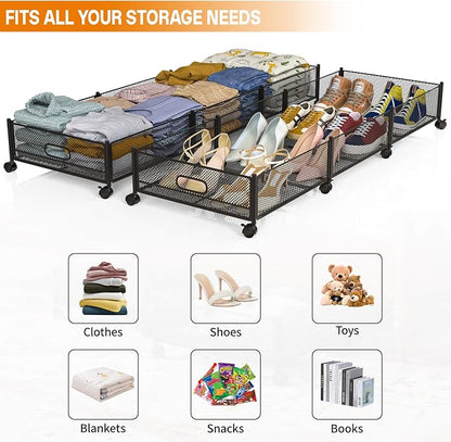 Under Bed Storage With Wheels, 47.2''/90lbs/57.6L, Metal Frame Under Bed - Image 6