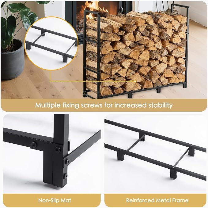 facka 4FT Firewood Rack Outdoor, Metal Wood Rack | Iron Fire Log Stacker Holder - Image 7