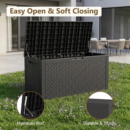 140 Gallon Outdoor Storage Box, Large Resin Deck Box, Waterproof Lockable - Image 4