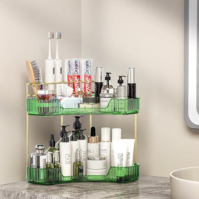 2 Tier Corner Bathroom Organizer Countertop, Vanity Makeup Organizer by Pougny