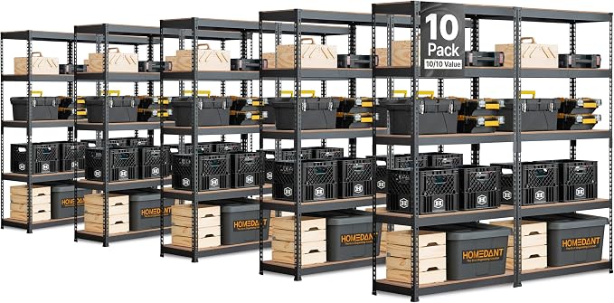 HOMEDANT 5 Tier Storage Shelves Adjustable Laminated Boltless Garage Metal by TheBestOrganizingSolution