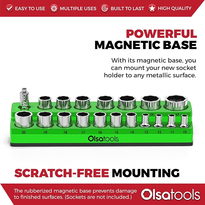 Olsa Tools Magnetic Socket Holder | 1/2-inch Drive | Metric | Green | Holds 19 - Image 4
