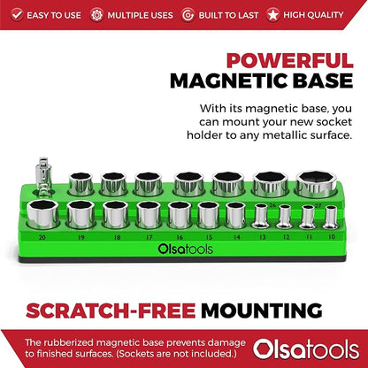 Olsa Tools Magnetic Socket Holder | 1/2-inch Drive | Metric | Green | Holds 19 - Image 4