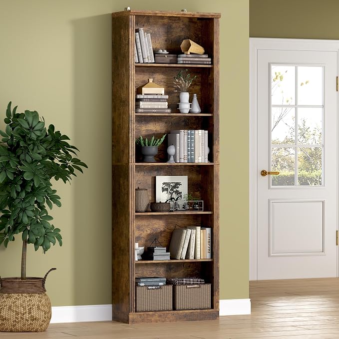 75" Tall Bookshelf, 6-Tier Floor Standing Bookcase by BORNOON