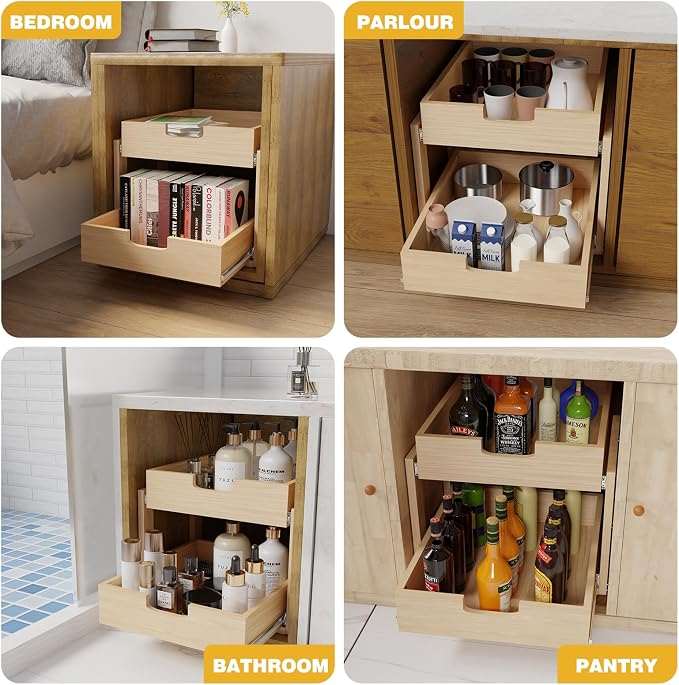 Pull Out Cabinet Organizer, Double Tier Slide out Wood Cabinet Organizer - Image 7
