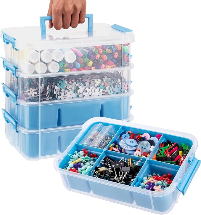 CraftGenes Art Supply Storage Organizer, 4-Tier 10 Qt Box, 2 Trays, Drawing - Image 8