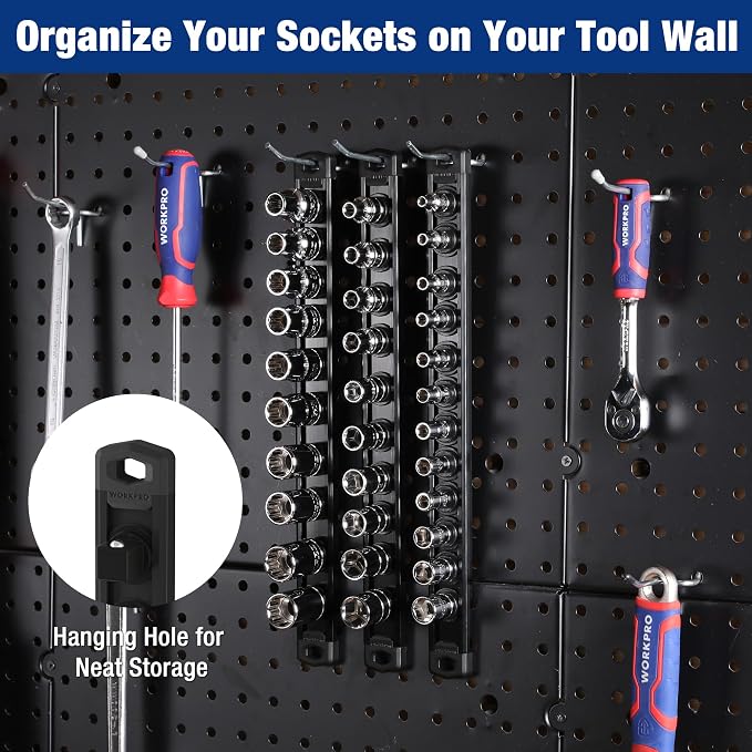 WORKPRO Magnetic Socket Organizer, 1/2-Inch Drive Aluminum Alloy Socket Rail - Image 6