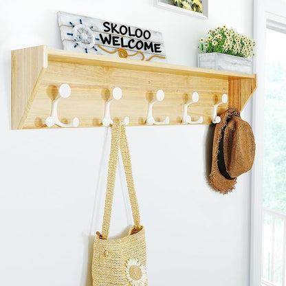SKOLOO Wall Shelf with Hooks, 35-Inch Coat Rack Wall Mount with Shelf Organizer - Image 3