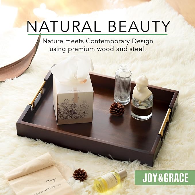 Joy&Grace Ottoman Tray for Living Room, Large Acacia Wooden Serving Tray - Image 3