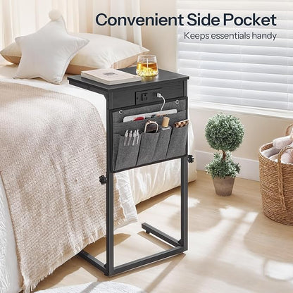 HOOBRO C Shaped End Table with Charging Station, 30” Adjustable Height Sofa - Image 6