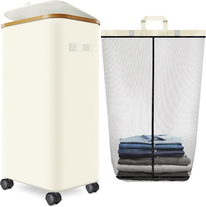 Wuevu Laundry Hamper with Wheels and Lid, Foldable Rolling Laundry Basket Dirty by Wuevu