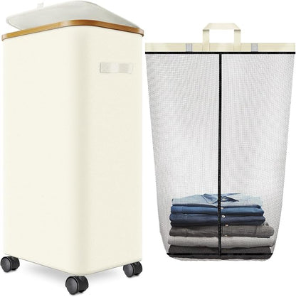 Wuevu Laundry Hamper with Wheels and Lid, Foldable Rolling Laundry Basket Dirty by Wuevu
