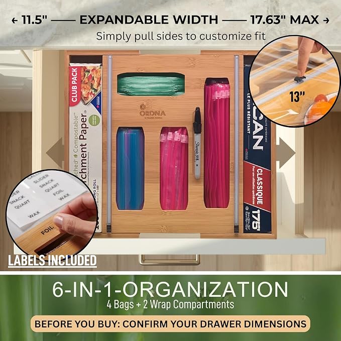 3" Slim 6-in-1 Expandable Storage Bag Organizer Kitchen Drawer - Image 6