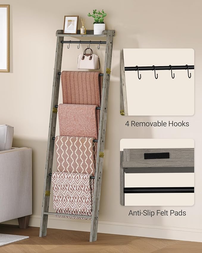 Blanket Ladder Shelf, Decorative Quilt Rack, 7-Tier Farmhouse Ladder Holder - Image 5