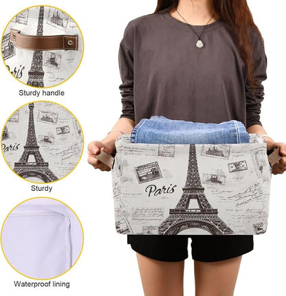 Grey Paris Tower Storage Bin for Organizing Shelves, Fabric Storage Basket - Image 7