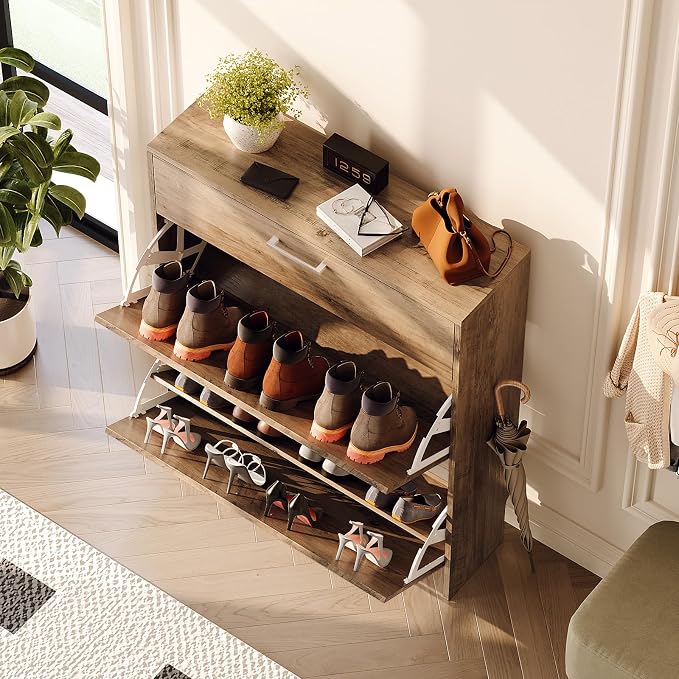 VINGLI Grey Shoe Cabinet for Entryway, Slim Shoe Rack Storage - Image 9