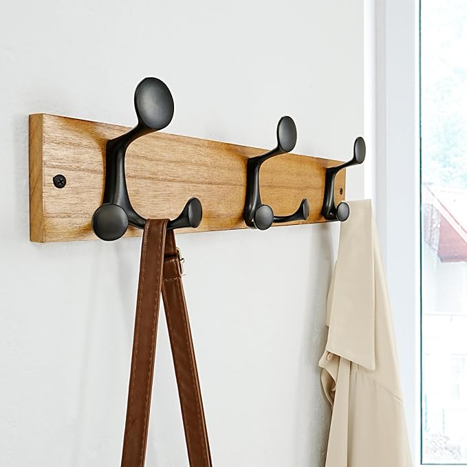 SKOLOO 17-Inch Light Brown Wood Coat Rack Wall Mount - Image 3