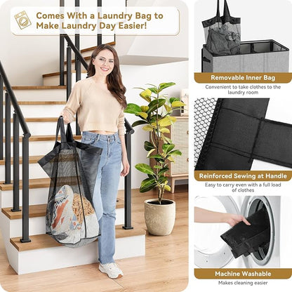 SOLEDI 160L Laundry Hamper 3 Section, Extra Large Laundry Hamper - Image 3