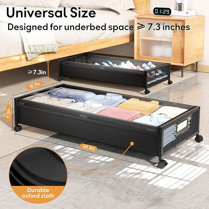 Under Bed Storage with Wheels，4 Pack Under Bed Storage Containers, Underbed - Image 5