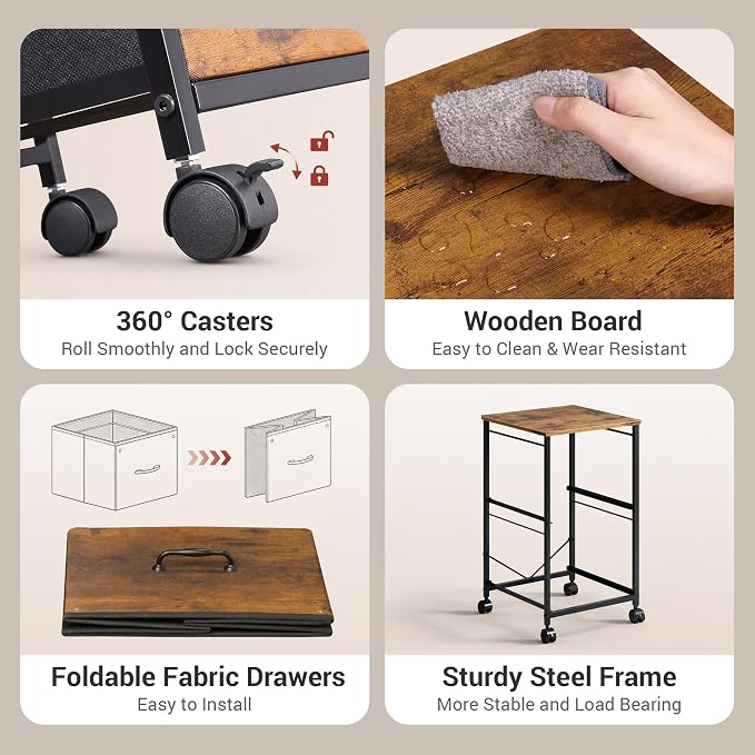DEVAISE 2 Drawer Mobile File Cabinet, Rolling Printer Stand | Fabric Vertical - Image 5