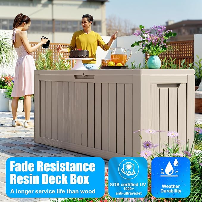 Vixzen 80 Gallon Deck Boxes Outdoor Waterproof, Resin Lockable Storage Box - Image 3