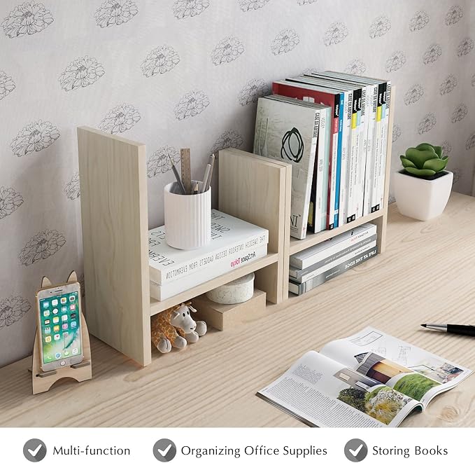 Jerry & Maggie Desktop Organizer Office Storage Rack Adjustable Wood Display - Image 8